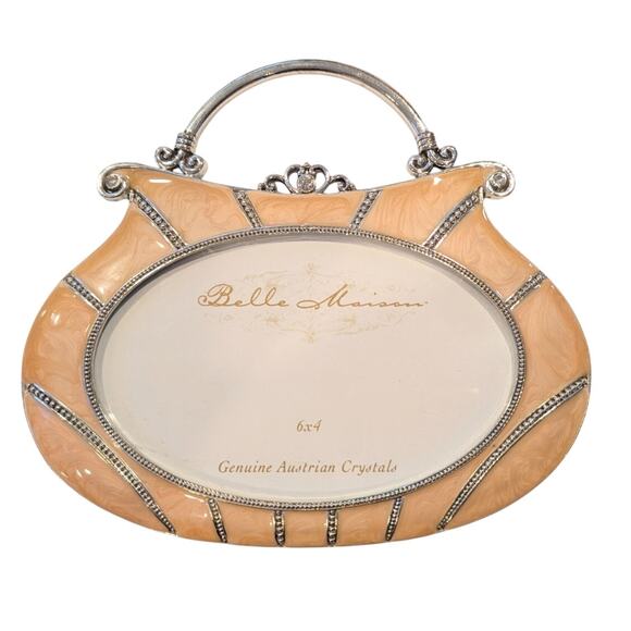 NWT Belle Maison Austrian Crystal Encrusted Purse Shaped Oval Frame Orange 6 X 4 - Picture 1 of 4
